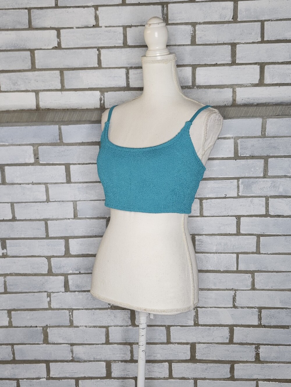 Kona Sol Women's Ribbed Textured Bikini Top Size Large Teal Built-in Bra